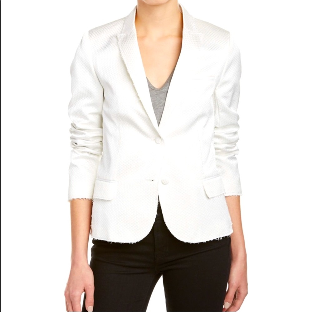 Zadig & Voltaire Virgin Bf Blazer Raw Edge White Jacket Size 8